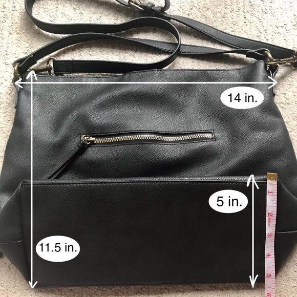 Slouchy Black Faux-Leather Shoulder Bag + Removable Adjustable Crossbody Strap - Picture 8 of 8